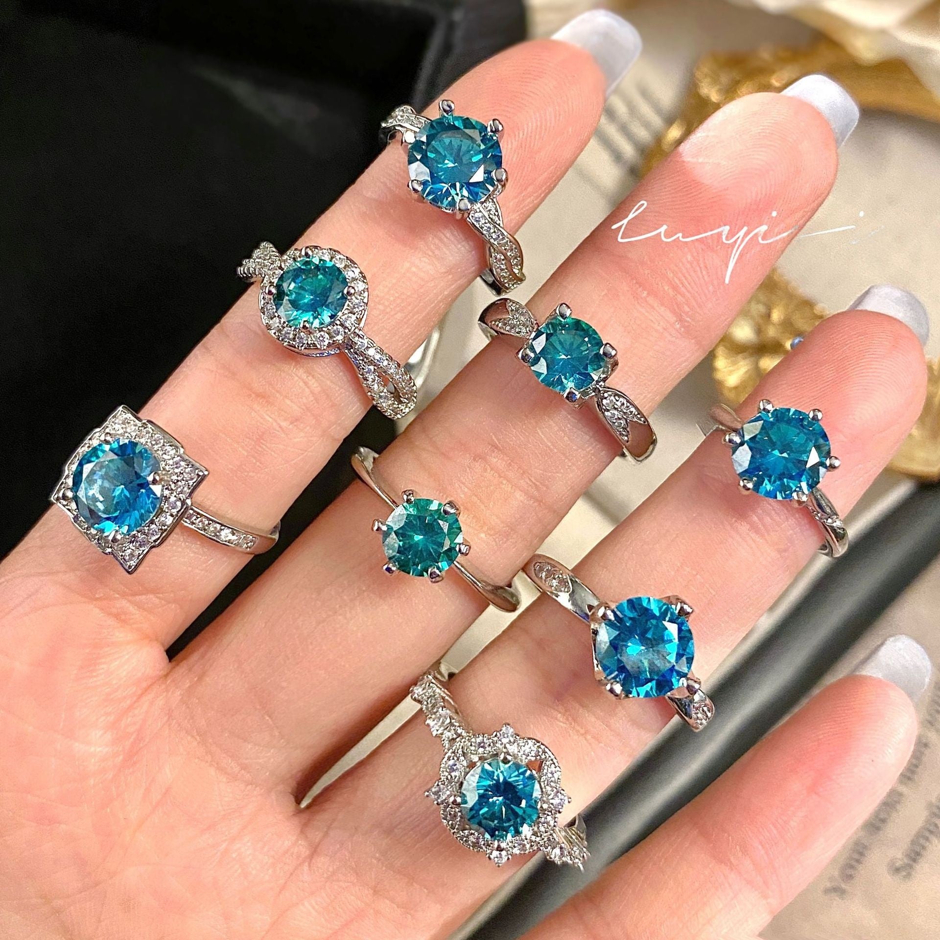 Luxuriöses Grün/Blau Ring-Set