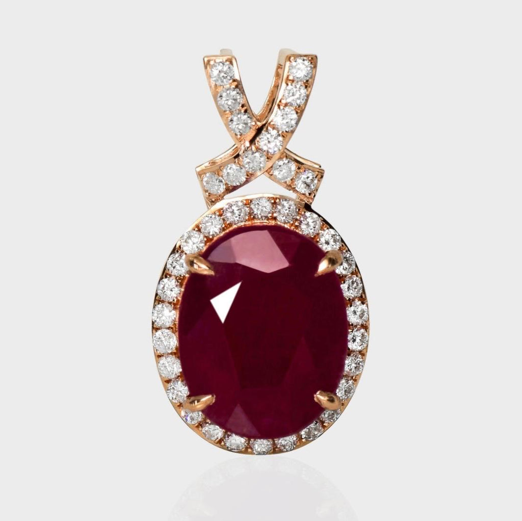 Rubin-Anhänger 5,24 ct in 14 kt Roségold mit Diamanten